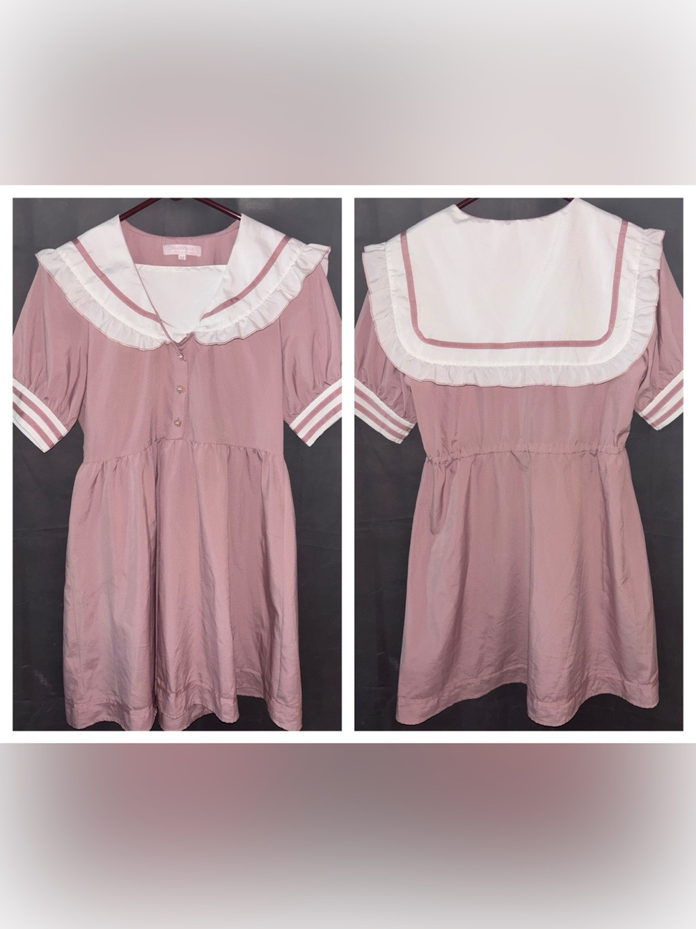 Japanese Dress Size M Kawaii White Sailor Collar short Sleeve Dusty Pink Cosplay
